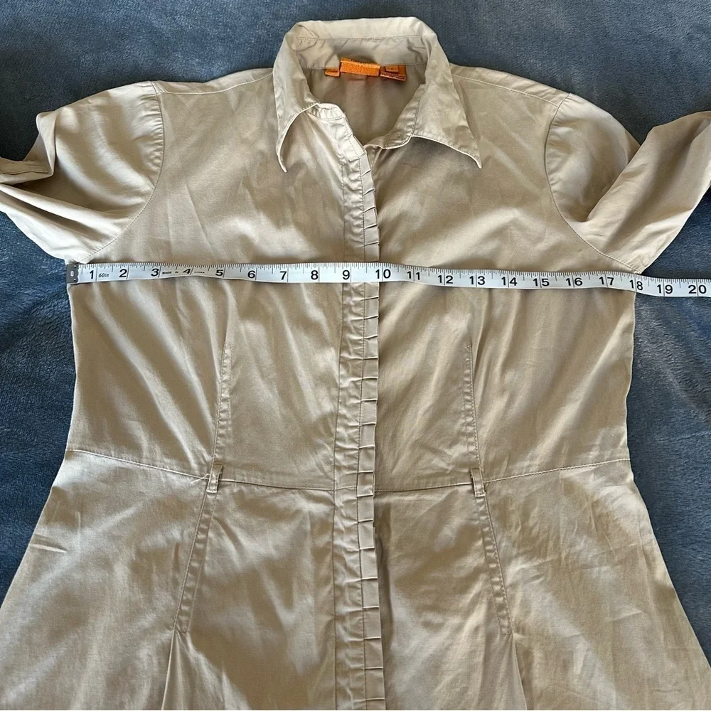 Tory Burch Tan 3/4 Sleeve Button Down Shirt Dress Size 2